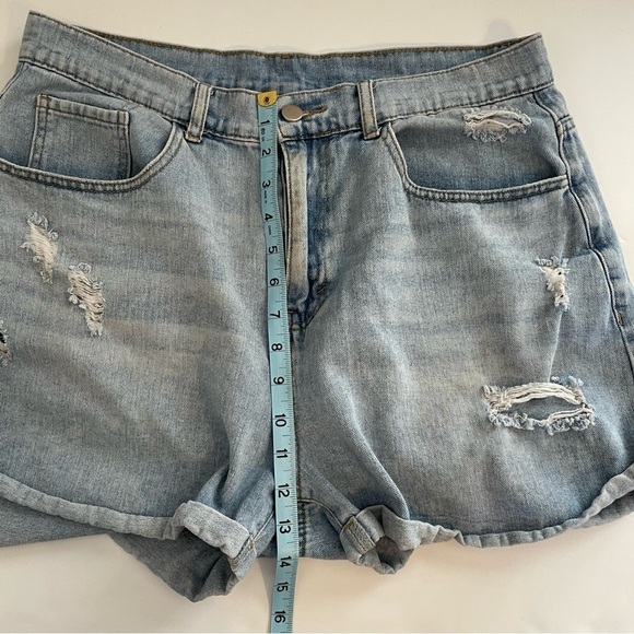 Denim High Rise Distressed Mom Shorts - Picture 6 of 6